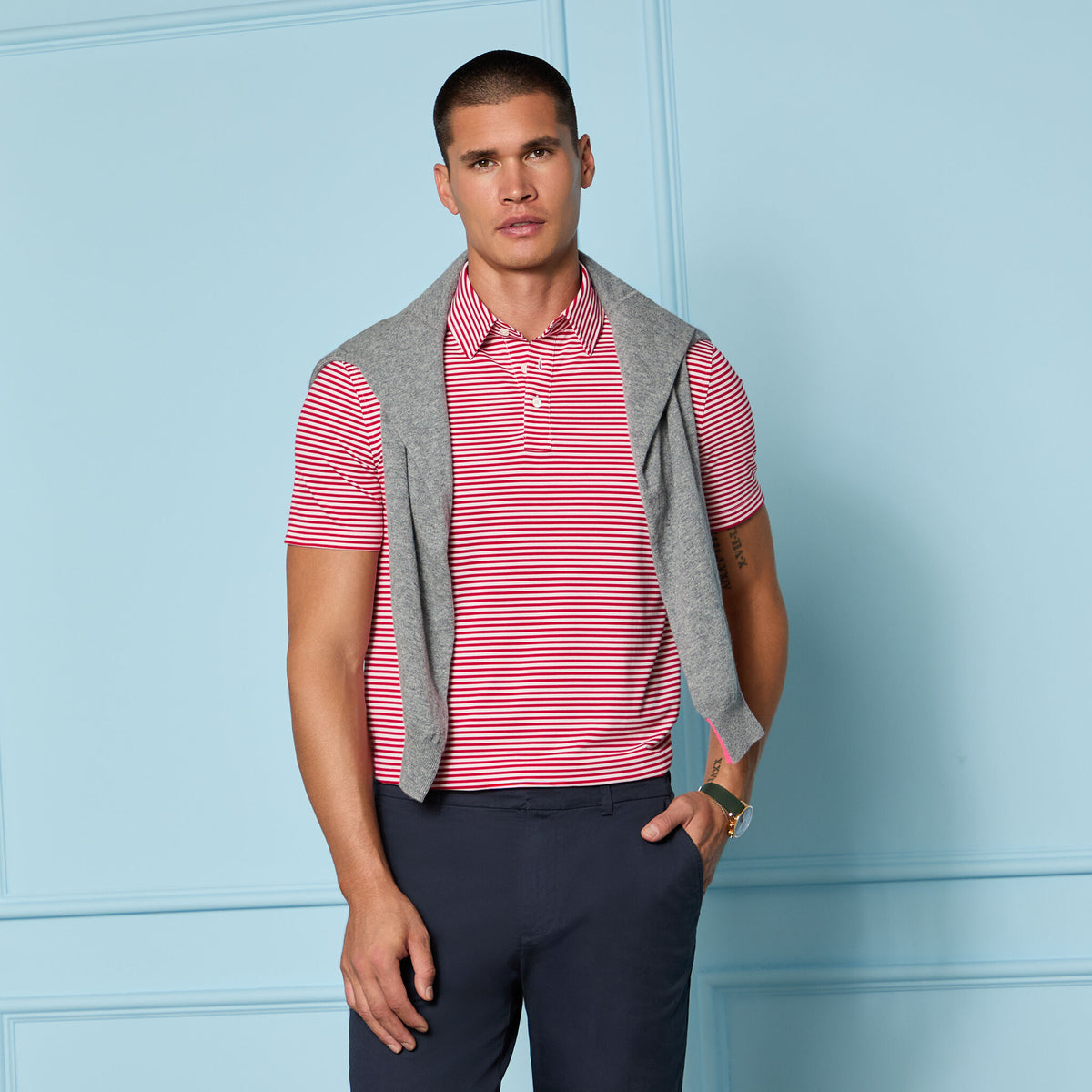 G/FORE Trusted - ALL PLAY STRIPE STRETCH KNIT POLO
