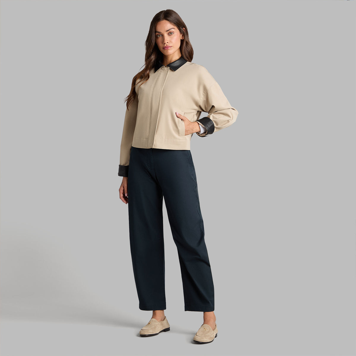 G/FORE Customer Favorite - LTD RELEASE LEATHER COLLAR TRI-COTTON CROPPED JACKET